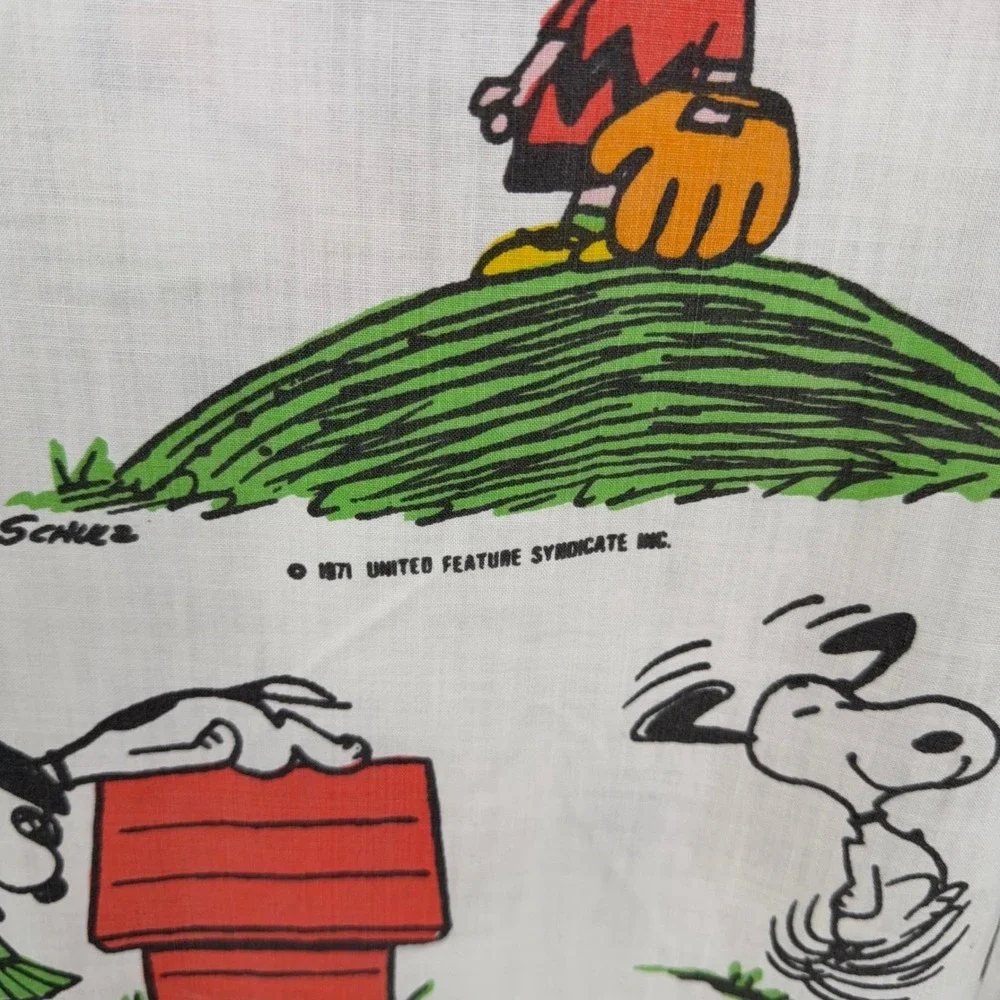 Peanuts Fitted Sheet Double White Snoopy Charlie Brown 1971 Vintage Bedding